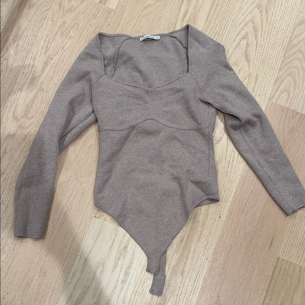 Abercrombie & Fitch Taupe Long Sleeve Bodysuit